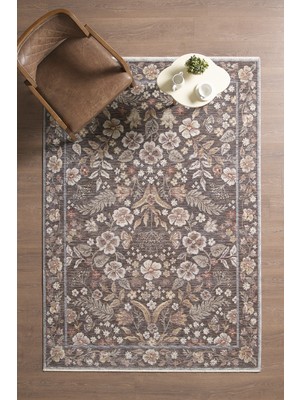 Frezia Floral Bambu Polyester Oturma Odası Salon Mutfak Halısı Eskitme Çiçekli Vintage Halı