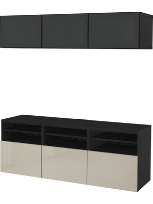 Tv Ünitesi, Venge-Parlak Cila-Bej-Füme Cam, 180X42X192 Cm, Selsvıken/glassvık, Fren Raylı