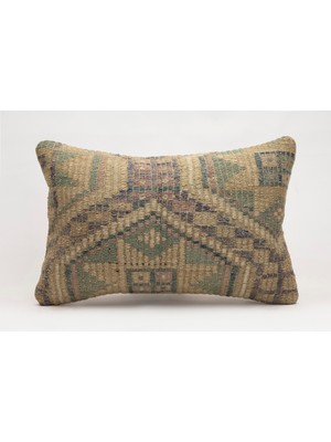 El Yapımı Kilimden Yapılmış Vintage Kırlent Kılıfı, Yün, 40X60 cm