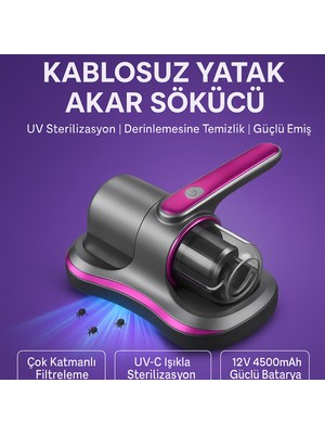 Kablosuz Yatak Temizleme Cihazı, Uv Sterilizasyon, Güçlü Emiş, Sessiz ve Taşınabilir