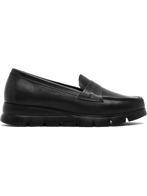 Kadın Siyah Dolgu Topuklu Deri Comfort Loafer 25AFD154118