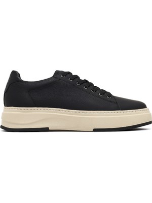 Erkek Siyah Bağcıklı Kalın Tabanlı Deri Sneaker 25WFD6124FT