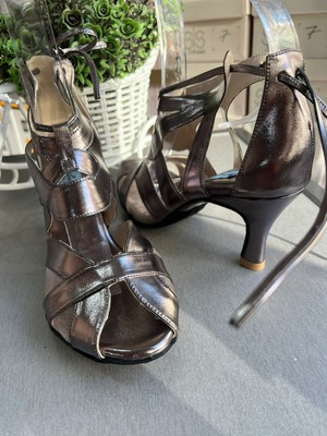 Antrasit 6 cm Topuklu Salsa, Bacata, Latin Dansları Kadın Ayakkabısı- Bilekten Bağlı-Güvenli ve Şık