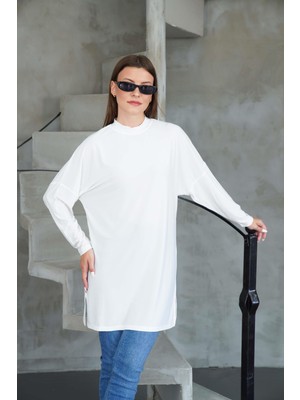 Tesettür Extra Uzun Tunik -Krem