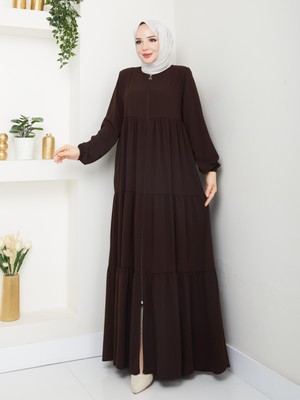 Üç Katlı Büzgü Detaylı Medine Ipeği Ferace