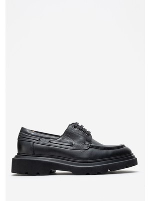 Dericlub Erkek Yüksek Taban Bağcıklı Loafer Gerçek Deri Fr 54084 Siyah