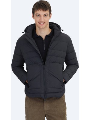 Siyah Regular Fit Gömlek Yaka Casual Dokuma Mont