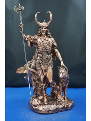 Loki Odin'in Oğlu Heykeli – 35 cm Mitolojik Obje Hediyelik Eşya Ev Dekor Bakır
