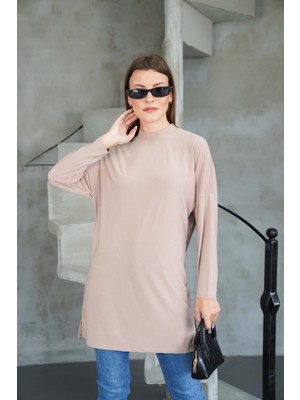 Tesettür Extra Uzun Tunik -Bej
