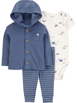 Carter's Erkek Bebek Mavi Hırkalı 3'lü Set Kaliteli Kumaş ve Şık Desen ile Yenidoğan İçin