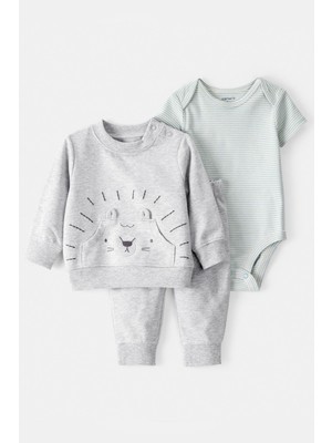 Erkek Bebek Gri 3lü Hırkalı