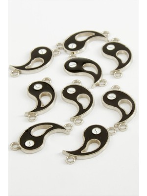 Zengezur Yin Yang Çift Kulp Mineli Bileklik ve Kolye Ucu Aparatı 1 Adet-Siyah