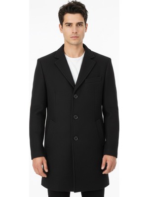 Süvari Slim Fit Sivri Yaka Erkek Koyun Yünlü Kaban