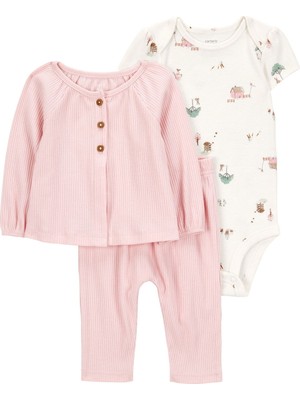 Kız Bebek Pembe 3lü Hırkalı