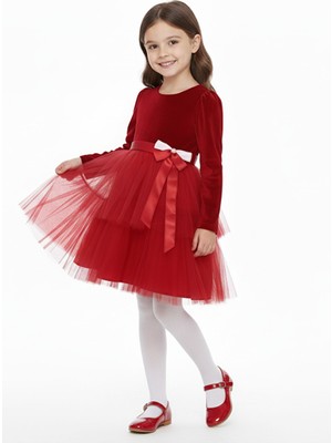 Kız Çocuk Elbise  Kadife Kumaş , Noellik Elbise