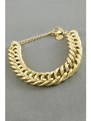 Zengezur Kalın Zincir Lüks Çelik Bileklik-Gümüş Rengi