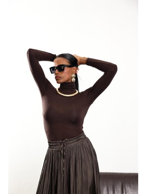 Acı Kahve Boğazlı Transparan Bluz 25226