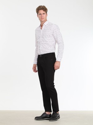 Kip Siyah Düz Dokuma Fitted Fit Klasik Yün Karışımlı Pantolon