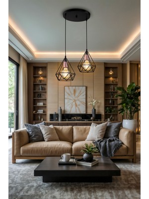 Elmas 2li Siyah Avize Modern Dekoratif Sarkıt Salon Oturma Odası Cafe Hole Mutfak Yatak Odası