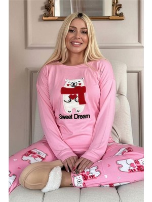 Pijama Evi Pembe Sweet Dream Desenli Termal Kadın Pijama Takımı