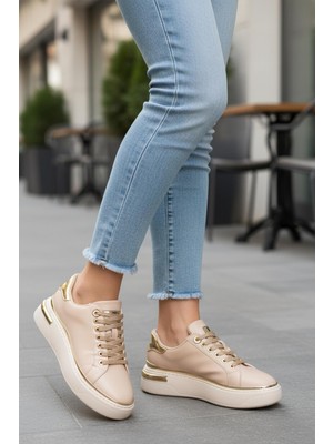 Ayakmod Lady 029 Z Gold Detaylı Bej Kadın Sneaker
