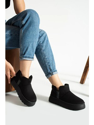 Kindep Dikişli Içi Pelüş Hafif Rahat Günlük Kadın Bot Yeni Tarz Siyah