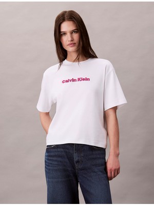 Calvin Klein Kısa Kollu 2 Renkli 3D Nakışlı Logolu Kadın T-Shirt LV047D205G-YAA
