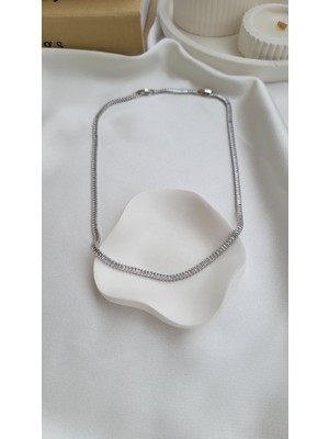 Vıp Silver Baget Taşlı Suyolu Kolye Ince