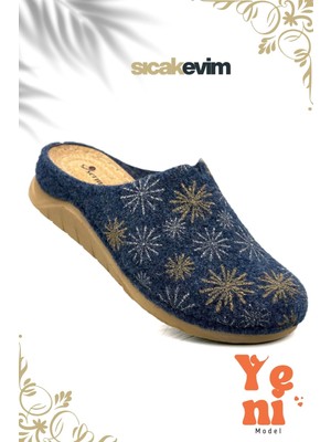 Kadın Ev Terliği  – Poli Taban Hafif Tabanlı Sıcak Tutan Ev Terliği Lacivert
