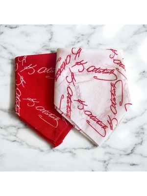 Atatürk Imzalı Kırmızı ve Beyaz 2'li Renk Unisex Cotton Bandana Fular 23 Nisan Bandana