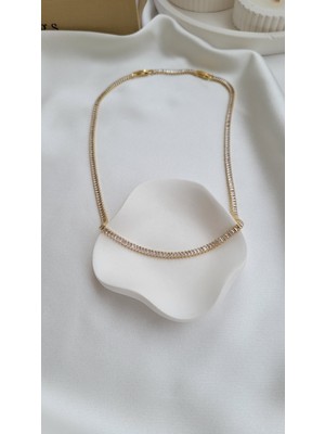 Vıp Gold Baget Taşlı Suyolu Kolye Ince