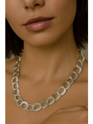 Gümüş Renk Samanyolu Zincir Çelik Choker Kolye  - 3339