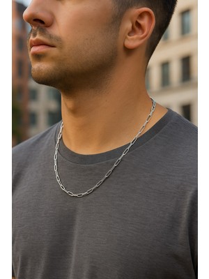 Gümüş Renk Ince Ataç Unisex Çelik Kolye - 3361