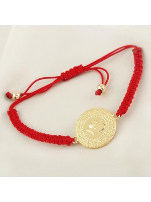 Zeroshop Yarım Altın Örgülü Bileklik-Kırmızı
