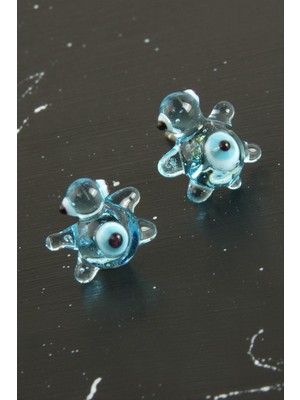 Zeroshop Kaplumbağa Cam Küpe-Açık Mavi