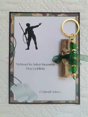 32 Adet Kişiye Özel Asker Kına Hatırası Dağıtmalık Hediyelik Yeşil Anahtarlık ve Paketlenmiş Kına