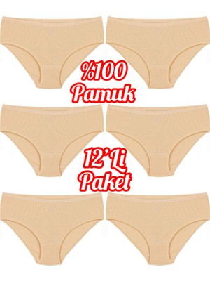 12'li Ekonomik Paket % 100 Pamuk Çizgili Yüksek Bel Kadın Bato Külot OZT12102