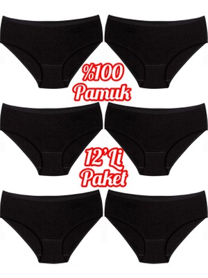 12'li Ekonomik Paket % 100 Pamuk Çizgili Yüksek Bel Kadın Bato Külot OZT12102