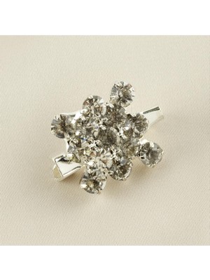 Zeroshop Kare Figürlü Taşlı Broş-Gümüş Rengi