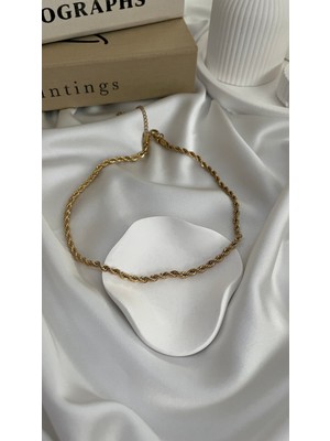 Gold Burgu Zincir Çelik Kolye Kalın