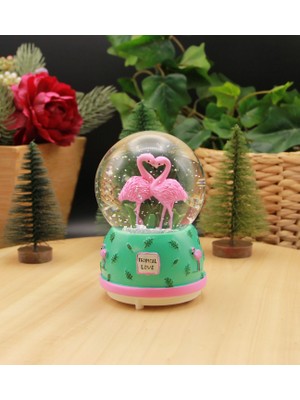 Kar Küresi Işıklı ve Müzikli Flamingo Büyük Boy -Yeşil