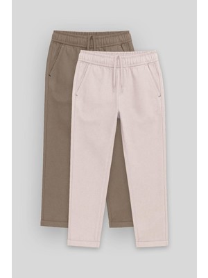 Standart Fit 2li Paket Camel-Taş Erkek Çocuk Chino Pantolon - 11272