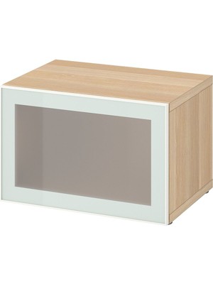 Raf Ünitesi, Ağartılmış Meşe Görünümlü-Beyaz-Buzlu Cam, 60X42X38 Cm, Glassvık