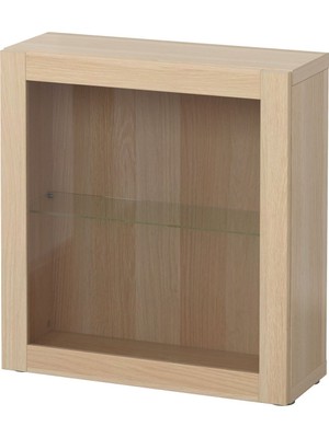 Raf Ünitesi, Ağartılmış Meşe Görünümlü-Beyaz Meşe Görünümlü-Şeffaf Cam, 60X20X64 Cm, Sındvık