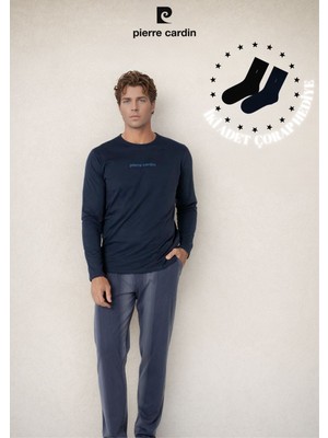 Erkek %100 Pamuk Yazı Detaylı Uzun Kol Pijama Takımı OL.PC.6095.001