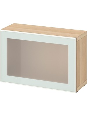 Raf Ünitesi, Ağartılmış Meşe Görünümlü-Beyaz-Buzlu Cam, 60X22X38 Cm, Glassvık