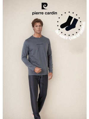 Erkek %100 Pamuk Yazı Detaylı Uzun Kol Pijama Takımı OL.PC.6095.001