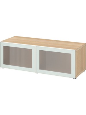 Raf Ünitesi, Ağartılmış Meşe Görünümlü-Beyaz-Buzlu Cam, 120X42X38 Cm, Glassvık