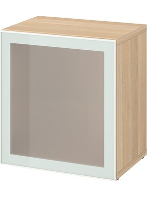 Raf Ünitesi, Ağartılmış Meşe Görünümlü-Beyaz-Buzlu Cam, 60X42X64 Cm, Glassvık