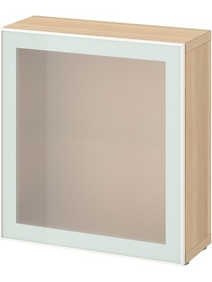 Raf Ünitesi, Ağartılmış Meşe Görünümlü-Beyaz-Buzlu Cam, 60X22X64 Cm, Glassvık
